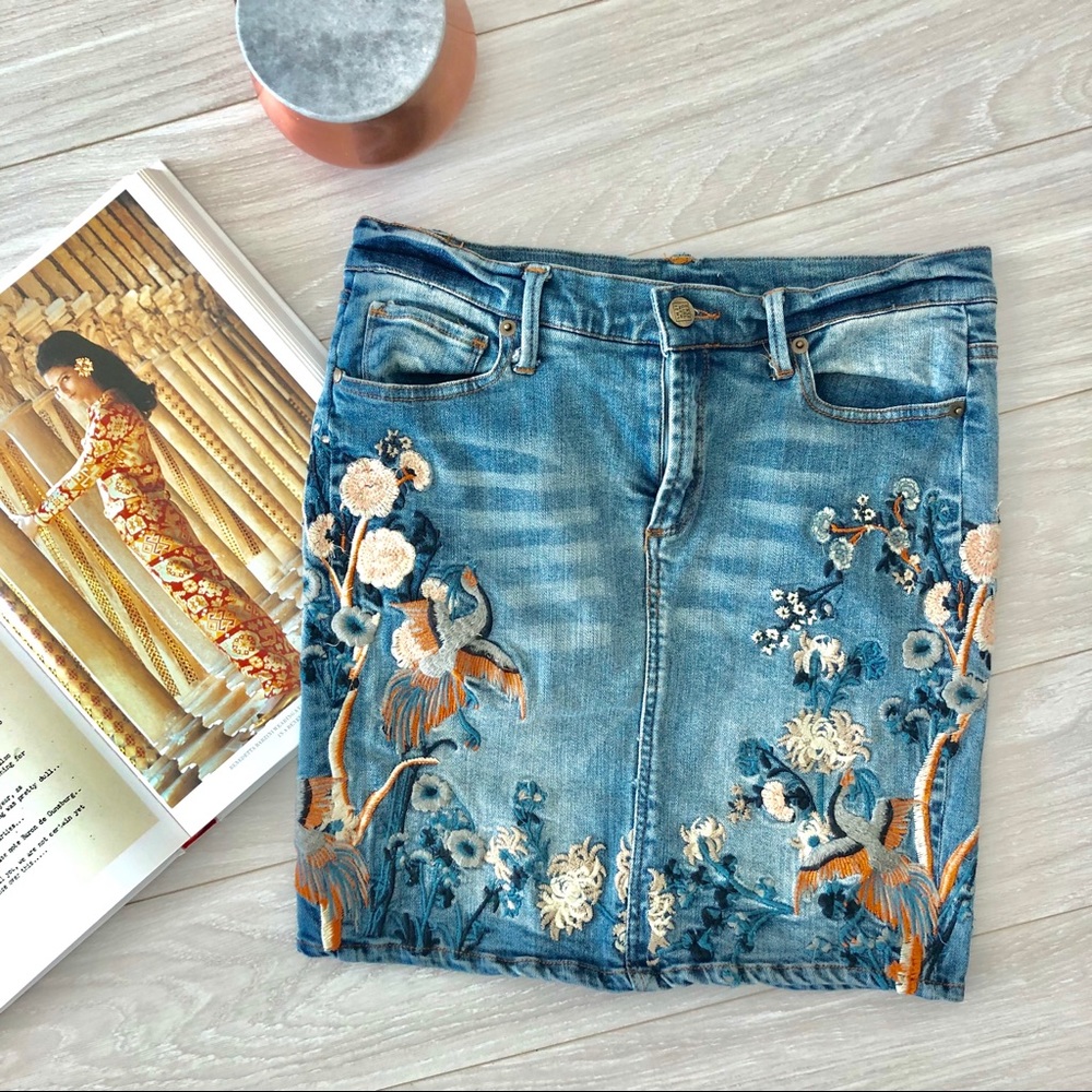 Embroidered Denim Skirt
